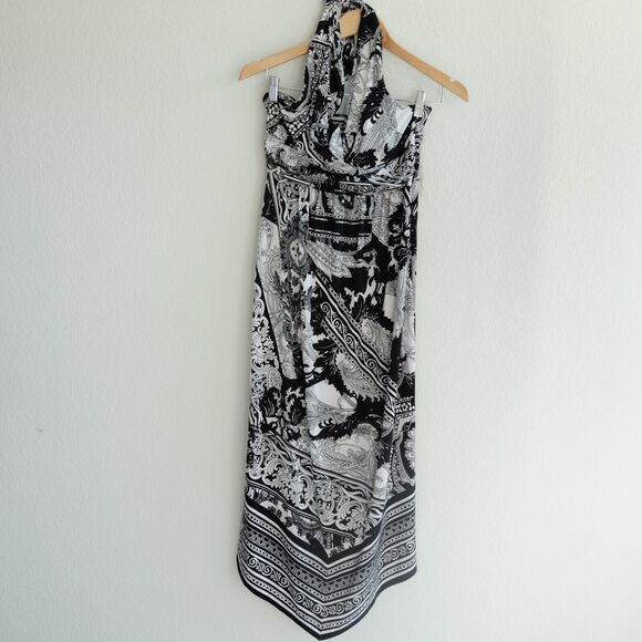 Soma Sundress Sz S Maxi V Neck Sleeveless Soft Jersey Paisley Resort Beach - Picture 2 of 8